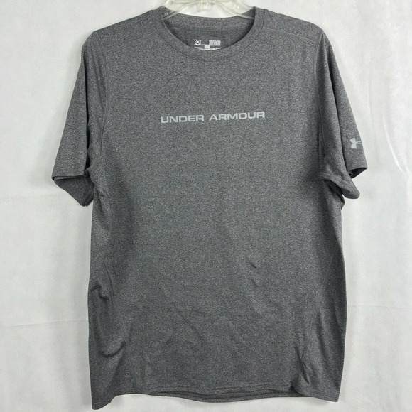 Under Armour Shirt Mens Sz XL Heat Gear Gray Graphic‎ Logo Tee Top - Picture 1 of 10